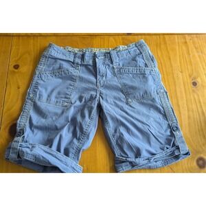Ventura Women's Blue Cargo Roll Cuff Shorts Size 8 Organic Cotton Blend